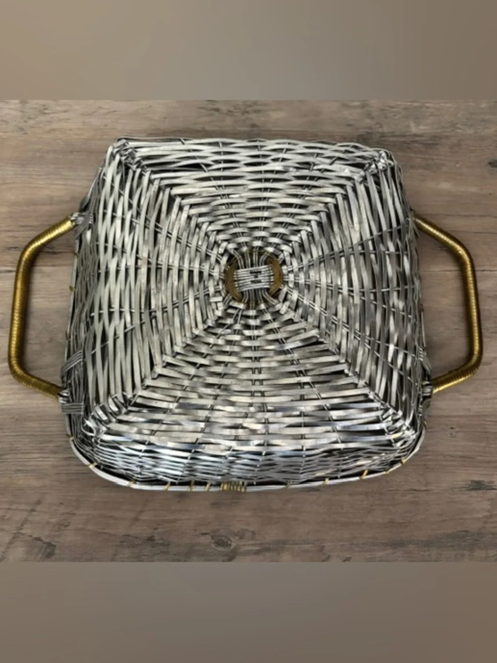 Woven Aluminum & Brass Bake & Serve Tray or Basket 1990’s ~ Vintage